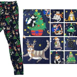 No Boundaries Christmas Cat Leggings Womens M Ugly Cozycore Cute Kidcore Holiday